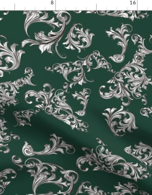 Jumbo Retro Roccoco Black Flourishes on Hunter Green Fabric