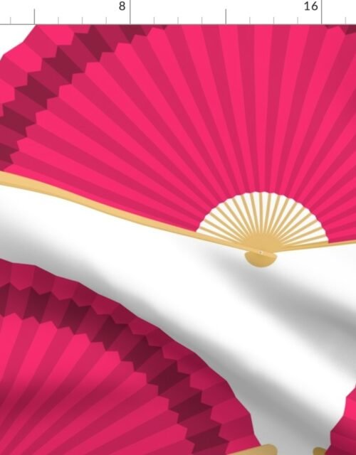 Jumbo Rose Red Splayed Fans on White Fabric