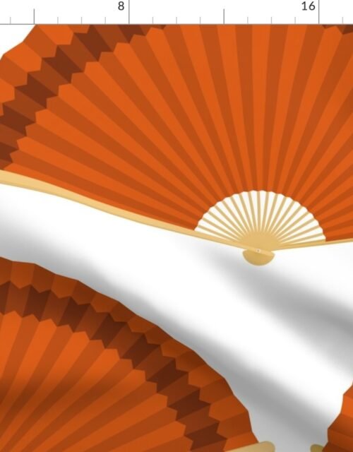 Jumbo Rust Orange Splayed Fans on White Fabric