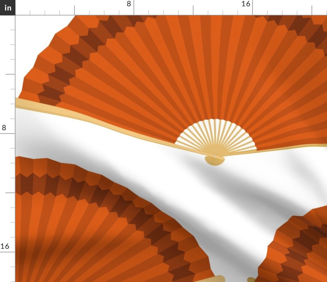 Jumbo Rust Orange Splayed Fans on White Fabric Jumbo Rust Orange Splayed Fans on White Fabric