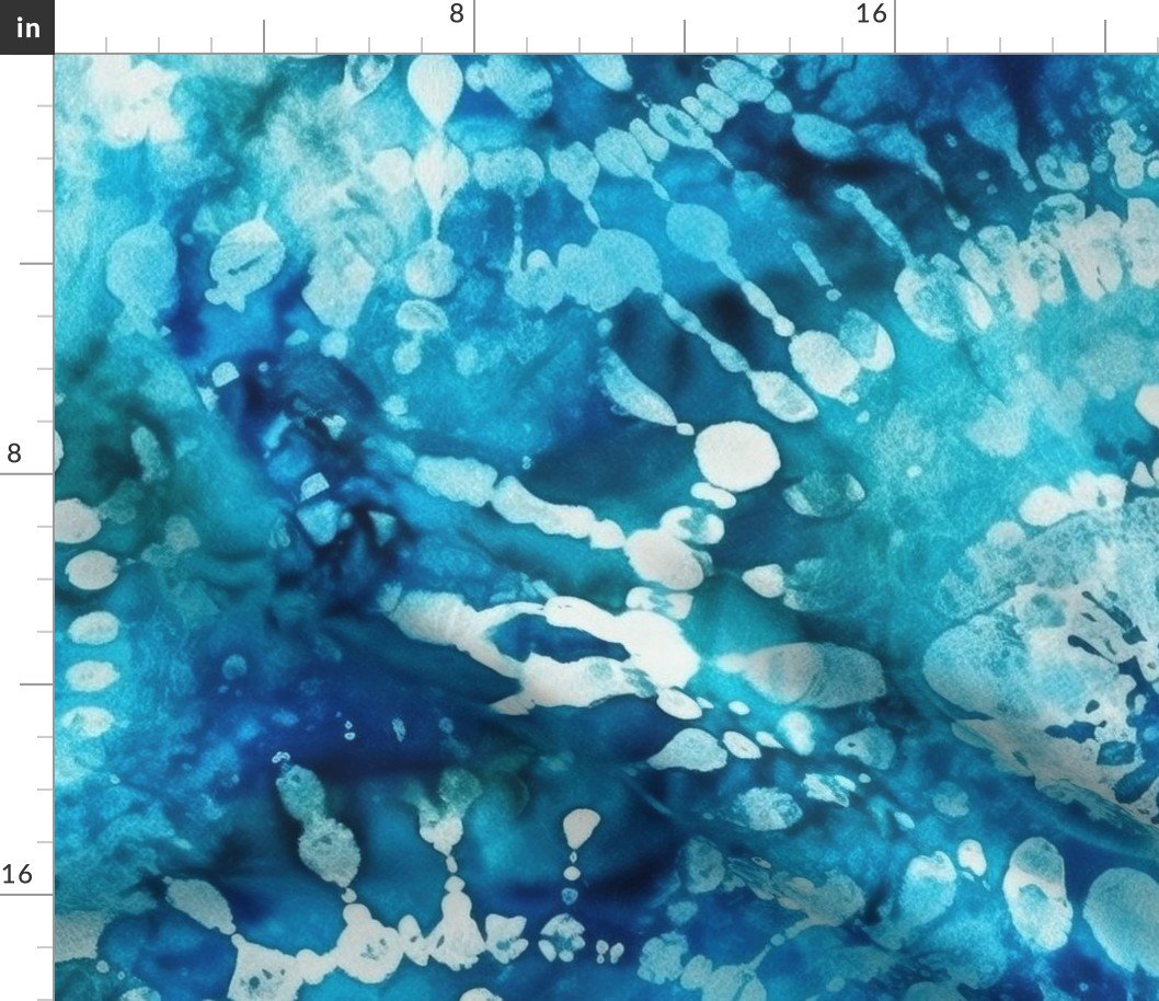 Jumbo Tie Dye Batik in Bright Blue Circling Swirls on Teal Fabric Jumbo Tie Dye Batik in Bright Blue Circling Swirls on Teal Fabric