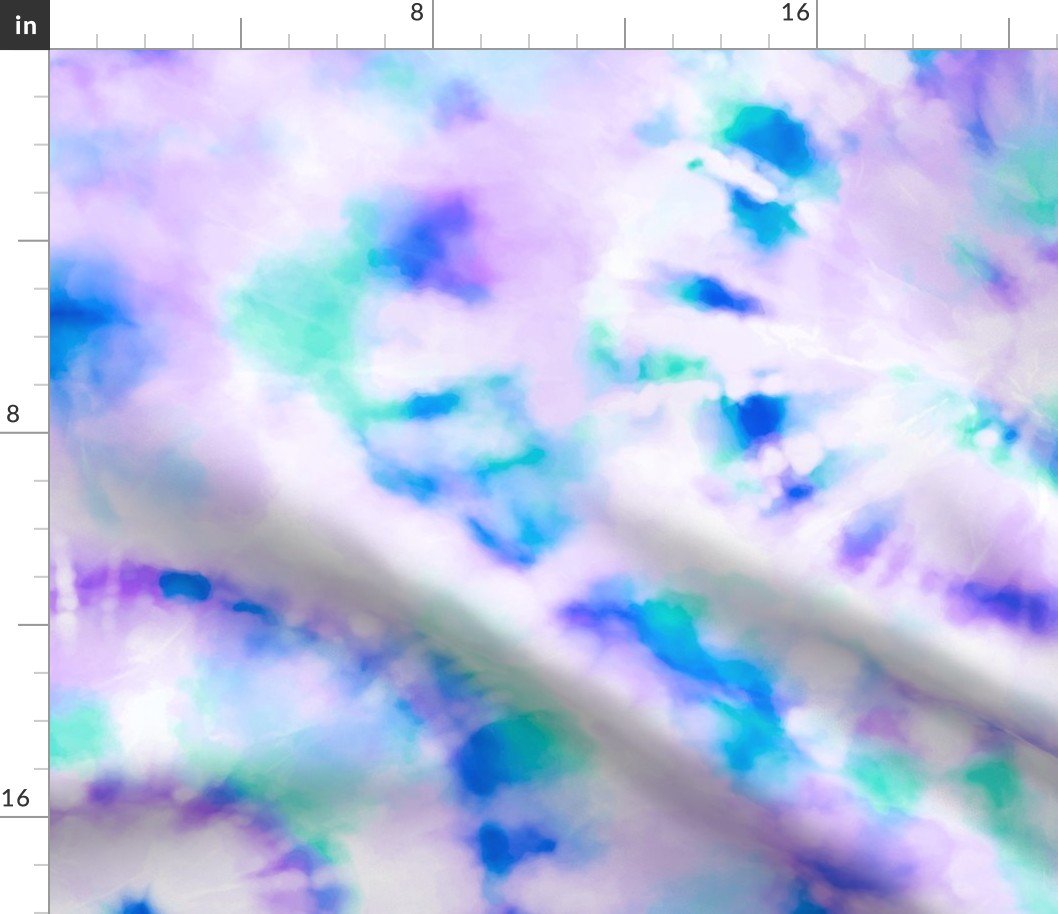 Jumbo Tie Dye Kelly Green, Lilac  and Royal Blue Circling Swirls on White Fabric