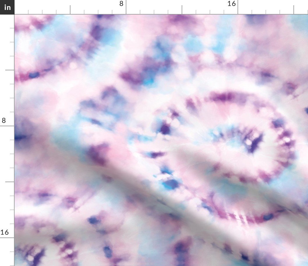 Jumbo Tie Dye Lilac and Aqua Opposite Circling Swirls on White Fabric
