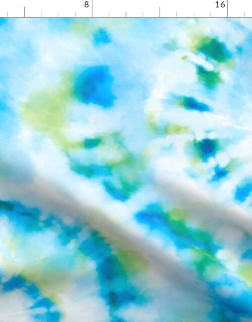 Jumbo Tie Dye Lime  and Aqua Circling Swirls on White Fabric