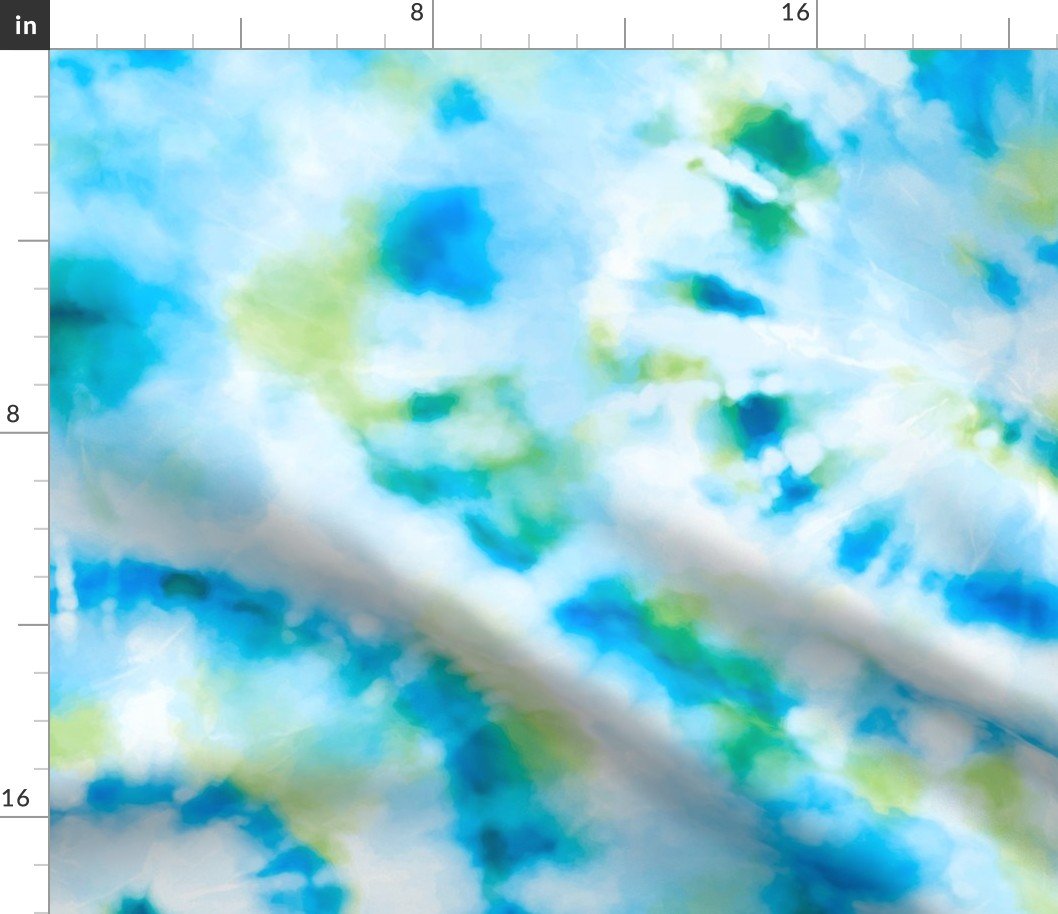 Jumbo Tie Dye Lime and Aqua Circling Swirls on White Fabric Jumbo Tie Dye Lime and Aqua Circling Swirls on White Fabric