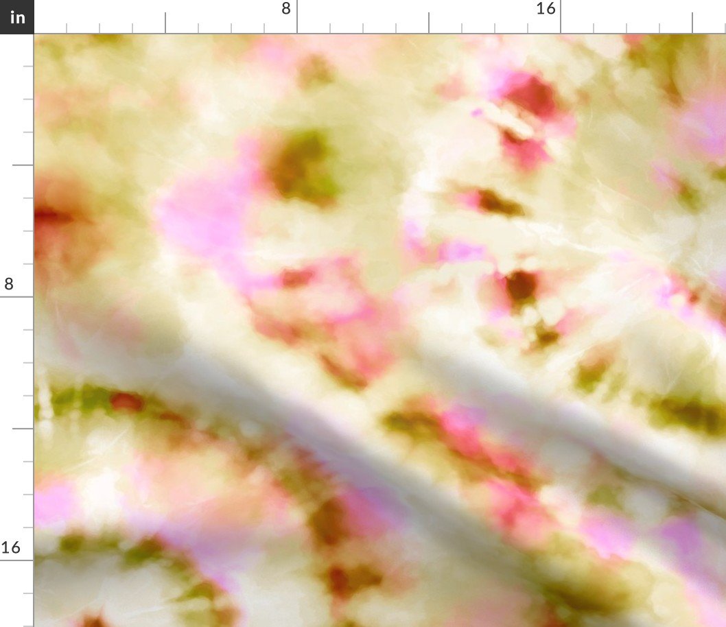 Jumbo Tie Dye Moss Green and Candy Pink Circling Swirls on White Fabric