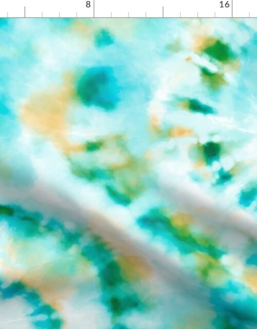 Jumbo Tie Dye Peach and Aquamarine Circling Swirls on White Fabric