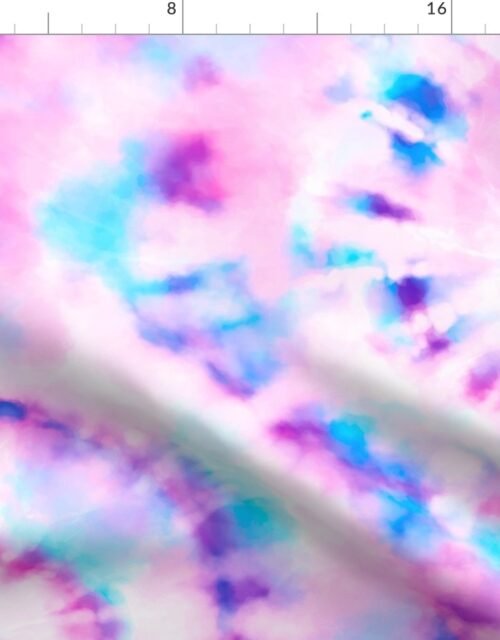 Jumbo Tie Dye Pink and Aqua Circling Swirls on White Fabric