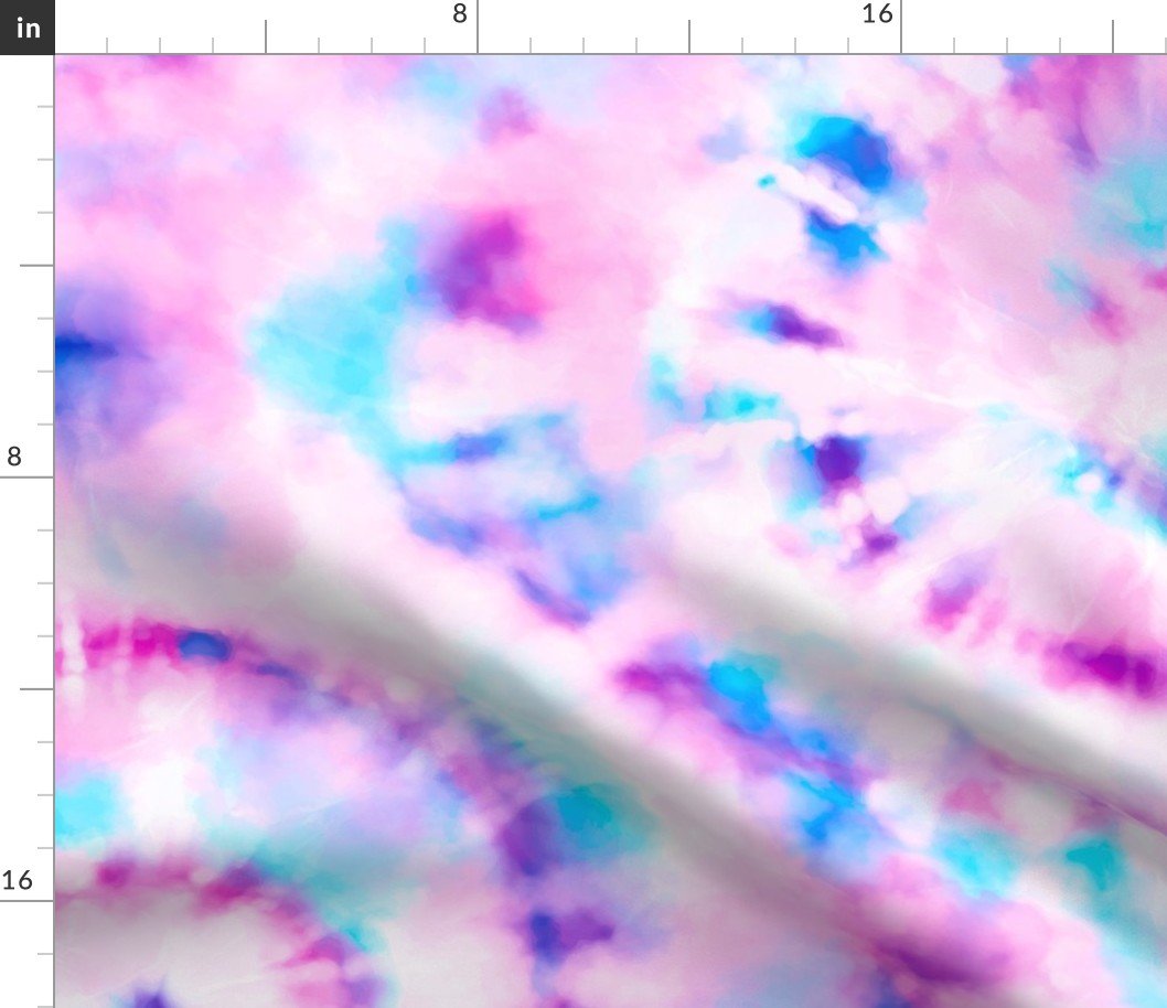 Jumbo Tie Dye Pink and Aqua Circling Swirls on White Fabric Jumbo Tie Dye Pink and Aqua Circling Swirls on White Fabric