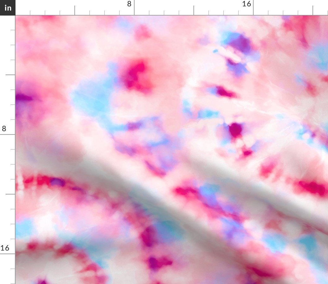 Jumbo Tie Dye Reddish Pink, Lilac  and Aqua Circling Swirls on White Fabric