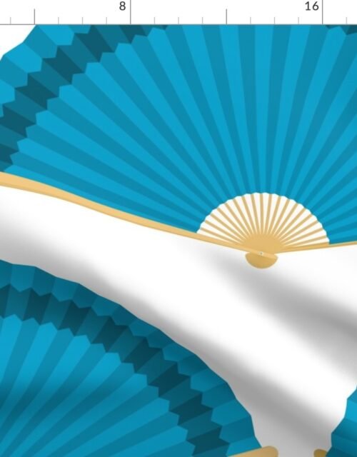 Jumbo Turquoise Fans Splayed on  White Fabric