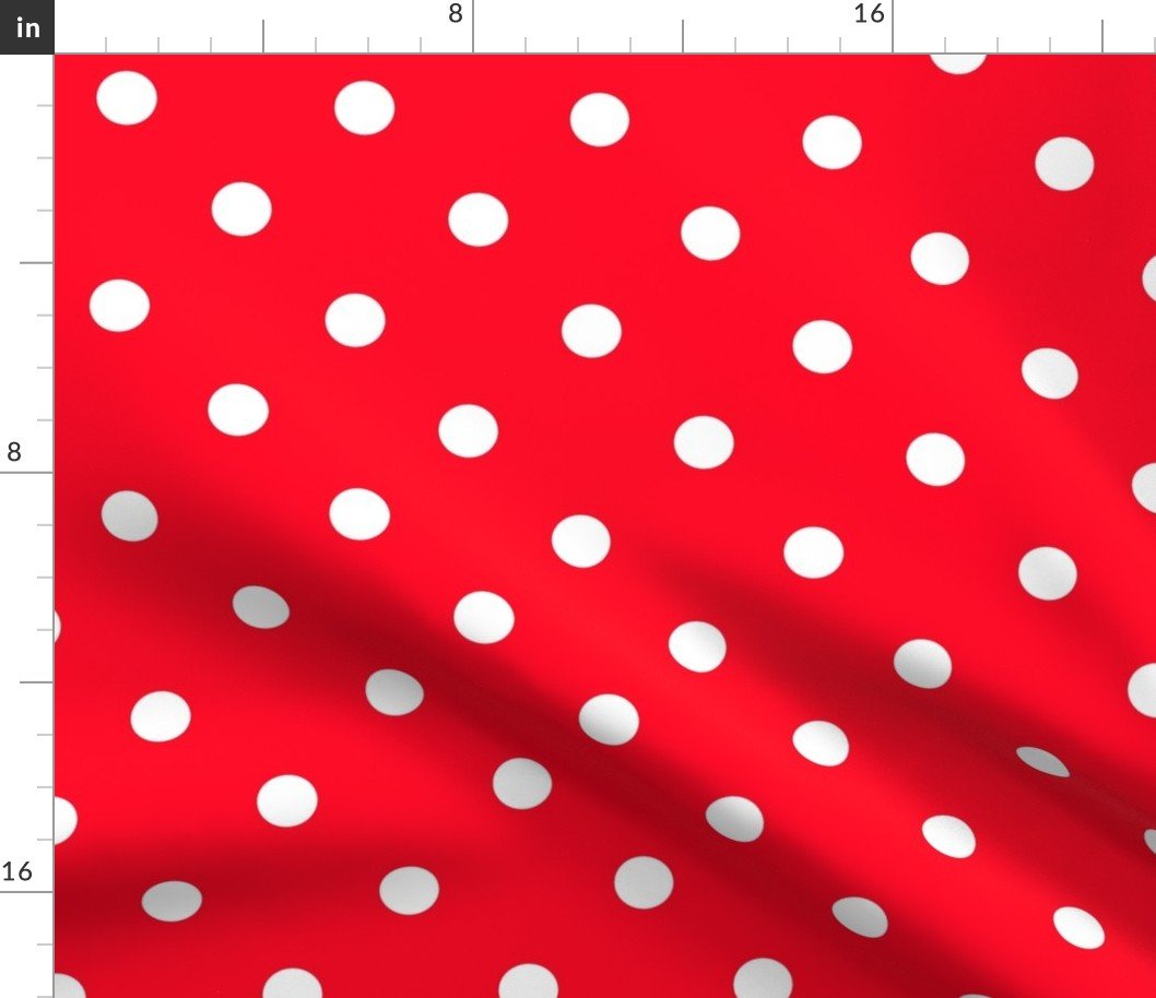 Large 1 Inch white Polka Dots on Cherry Red Fabric Large 1 Inch white Polka Dots on Cherry Red Fabric