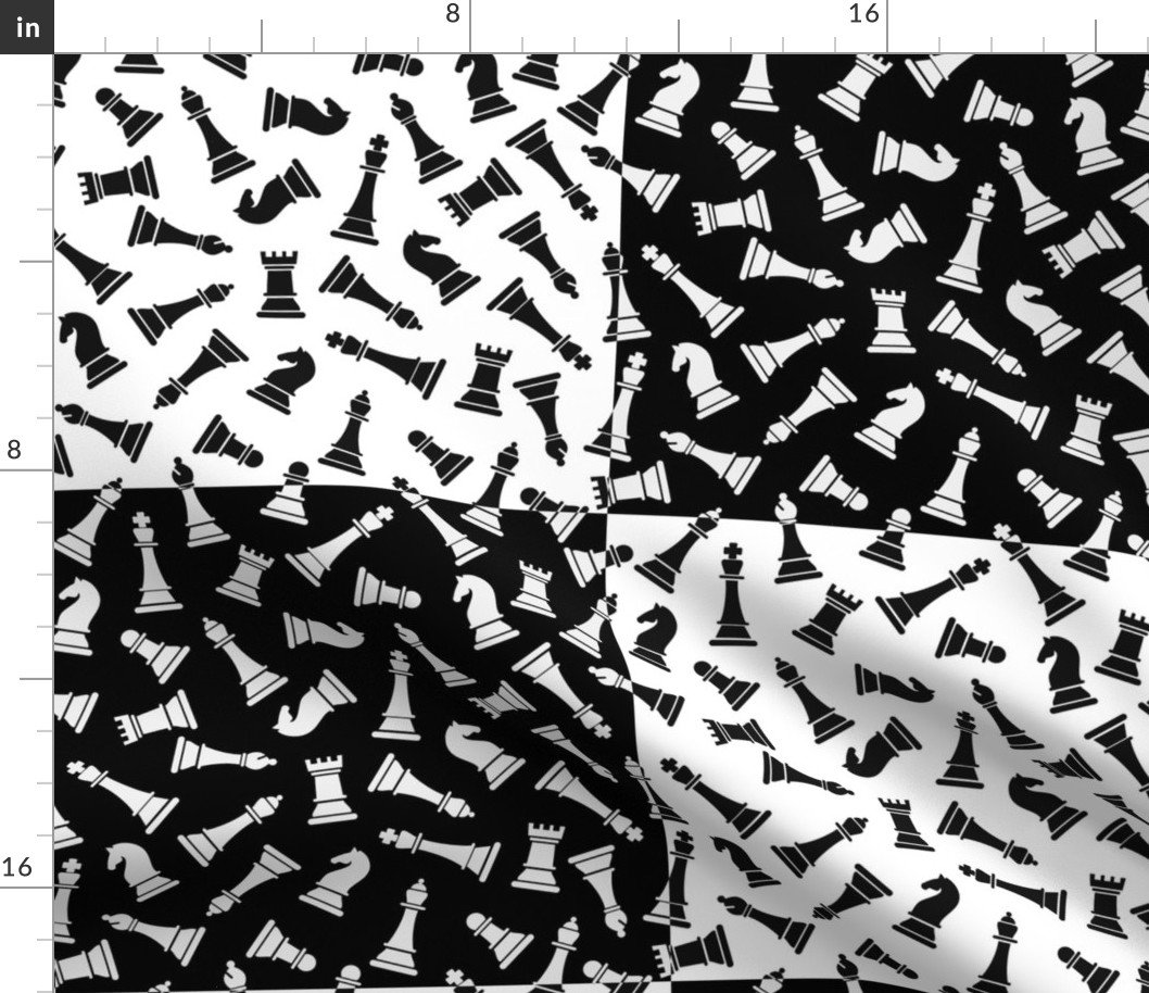 Large Black and White Chess Checker Board Pieces in Chess Pattern Fabric Large Black and White Chess Checker Board Pieces in Chess Pattern Fabric