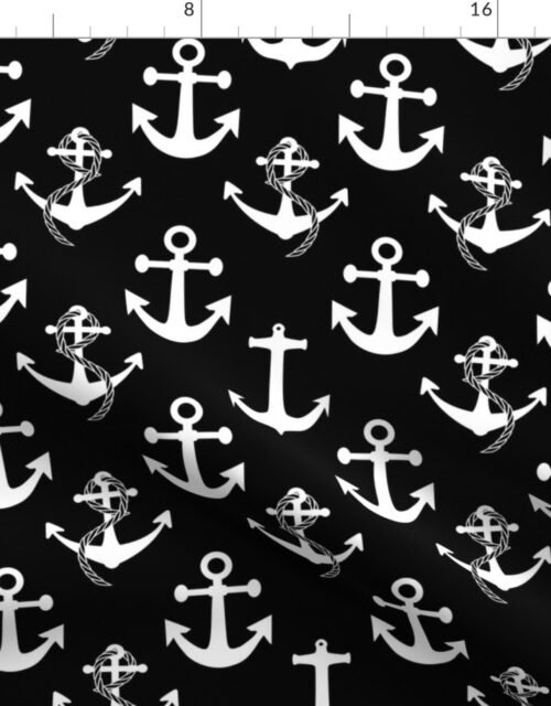 Large Black and White Nautical Anchor Pattern Fabric