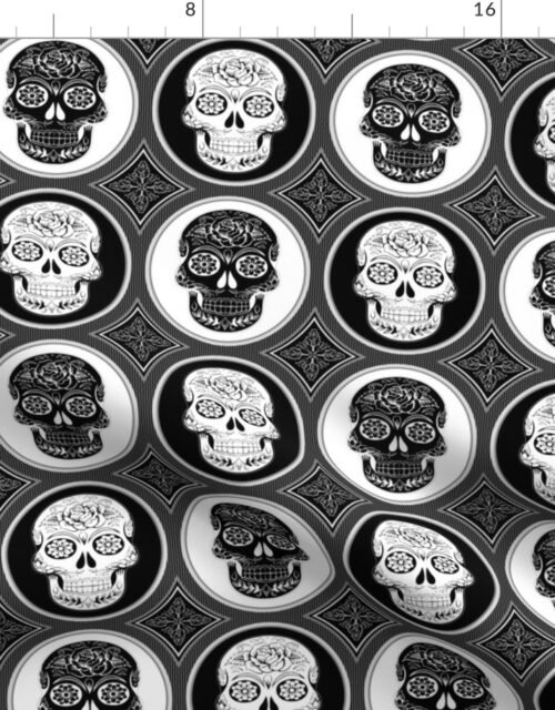Large Black and White Skulls Calaveras Day of the Dead Dia de los Muertos Fabric