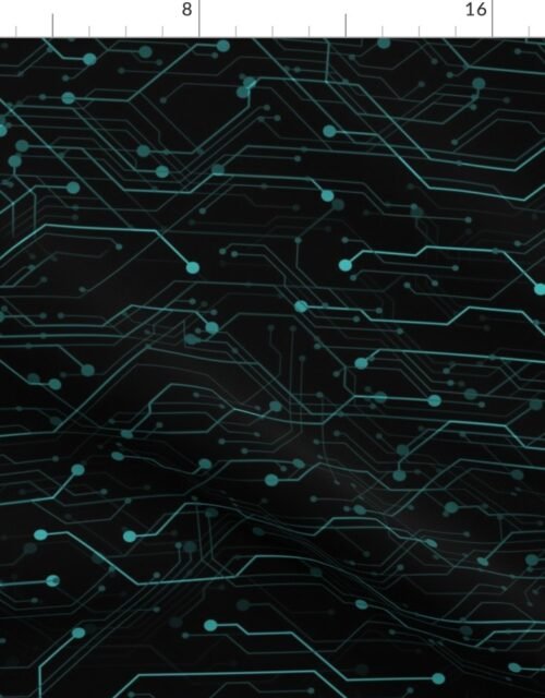 Large Bright Aqua Neon Computer Motherboard Circuitry Fabric