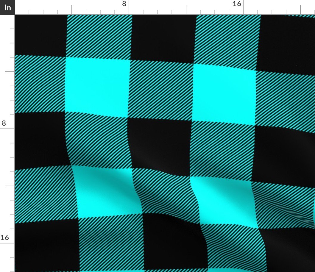 Large Bright Aqua Rustic Cowboy Cabin Buffalo Check Plaid 4 inch Fabric