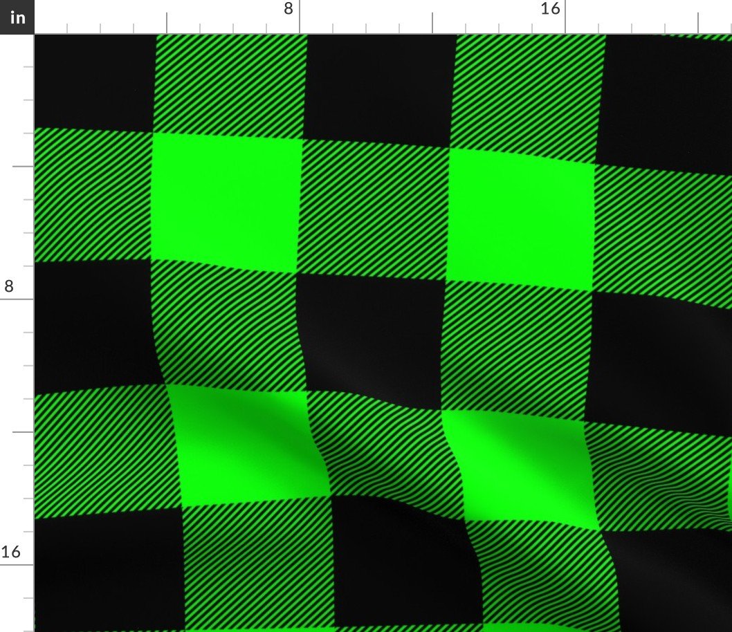 Large Bright Green Rustic Cowboy Cabin Buffalo Check Plaid 4 inch Fabric