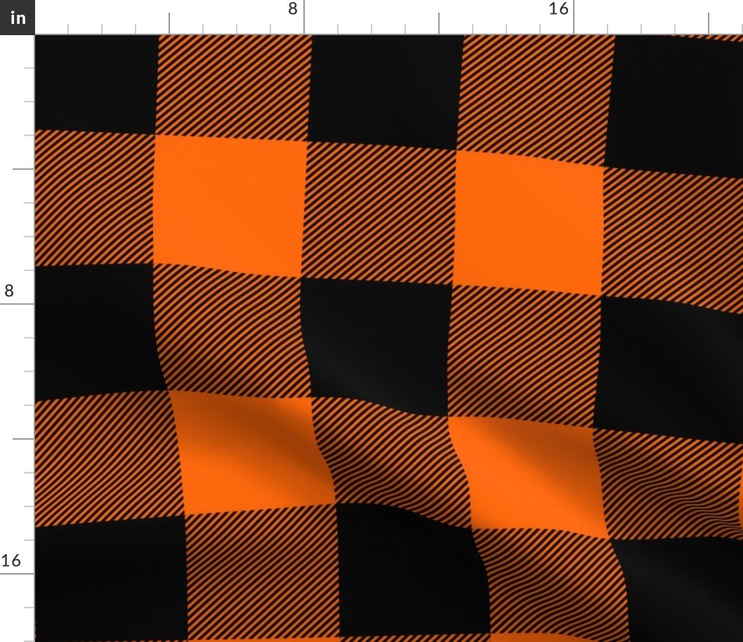 Large Bright Orange Rustic Cowboy Cabin Buffalo Check Plaid 4 inch Fabric