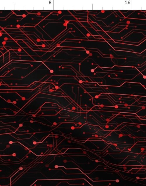 Large Bright Red Neon Computer Motherboard Circuitry Fabric