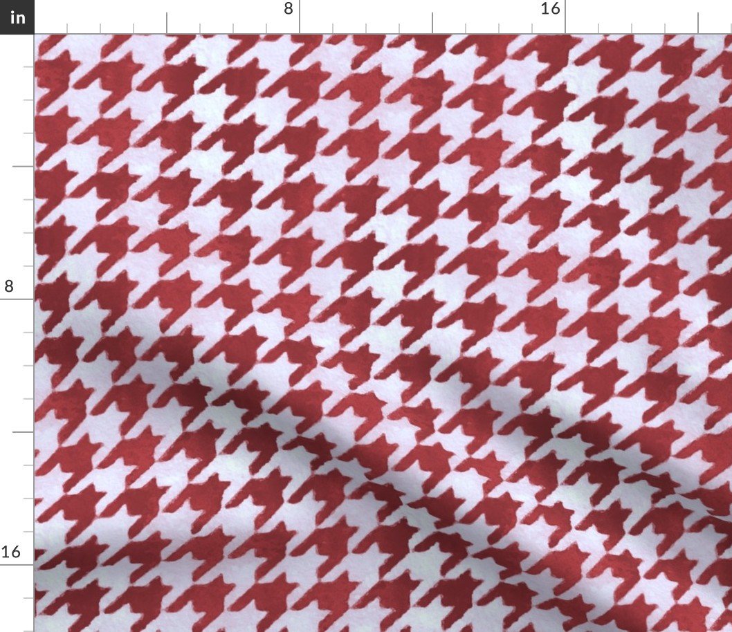 Large Burgundy Wine Red and White Handpainted Houndstooth Check Watercolor Pattern Fabric