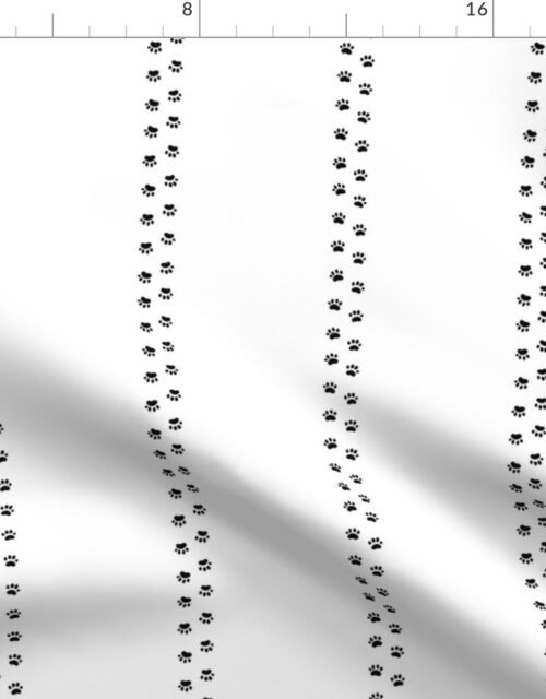 Large Cat Paw Prints in Black in Double Stripes on White Fabric