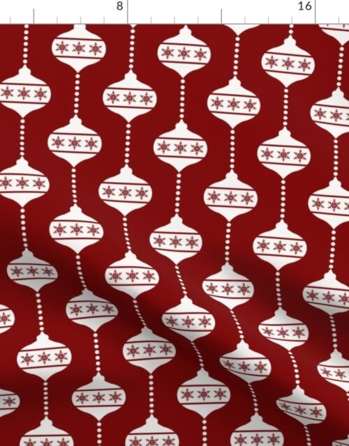 Large Dark Christmas Candy Apple Red with White Ball Ornaments Fabric