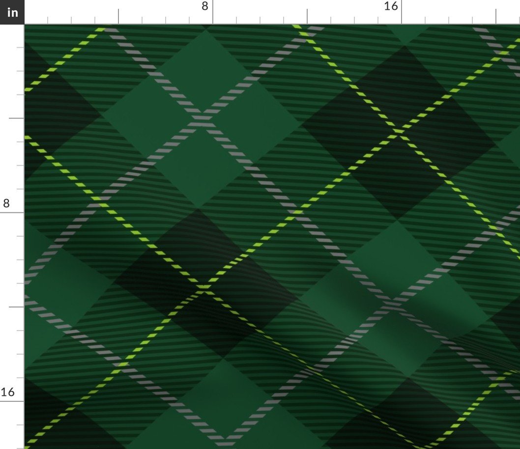 Large Dark Green with Yellow Line Seasonal Christmas  Tartan Check Plaid Fabric