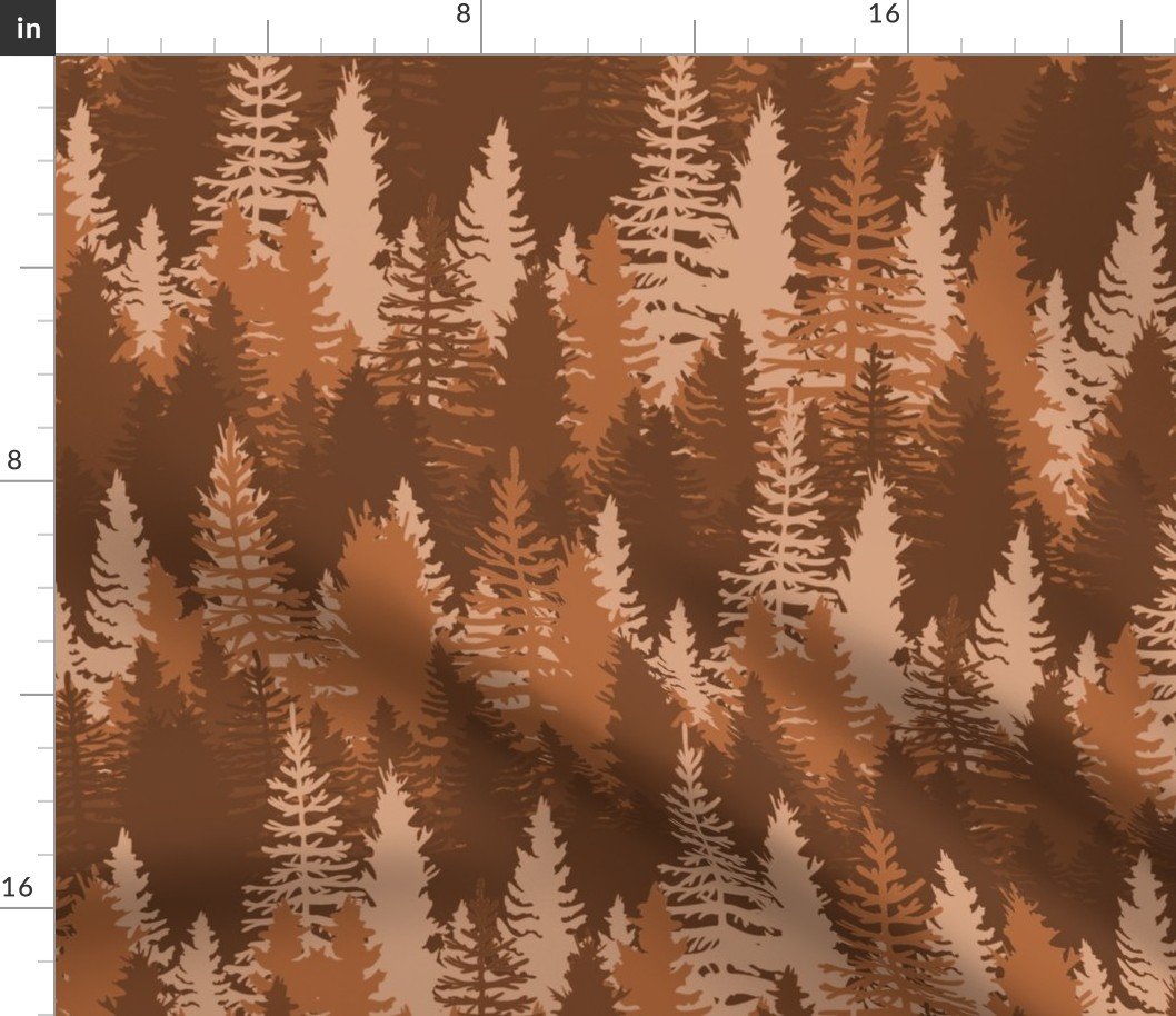 Large Endless Evergreen Forest with Fir Trees in Shades of Brown Fabric