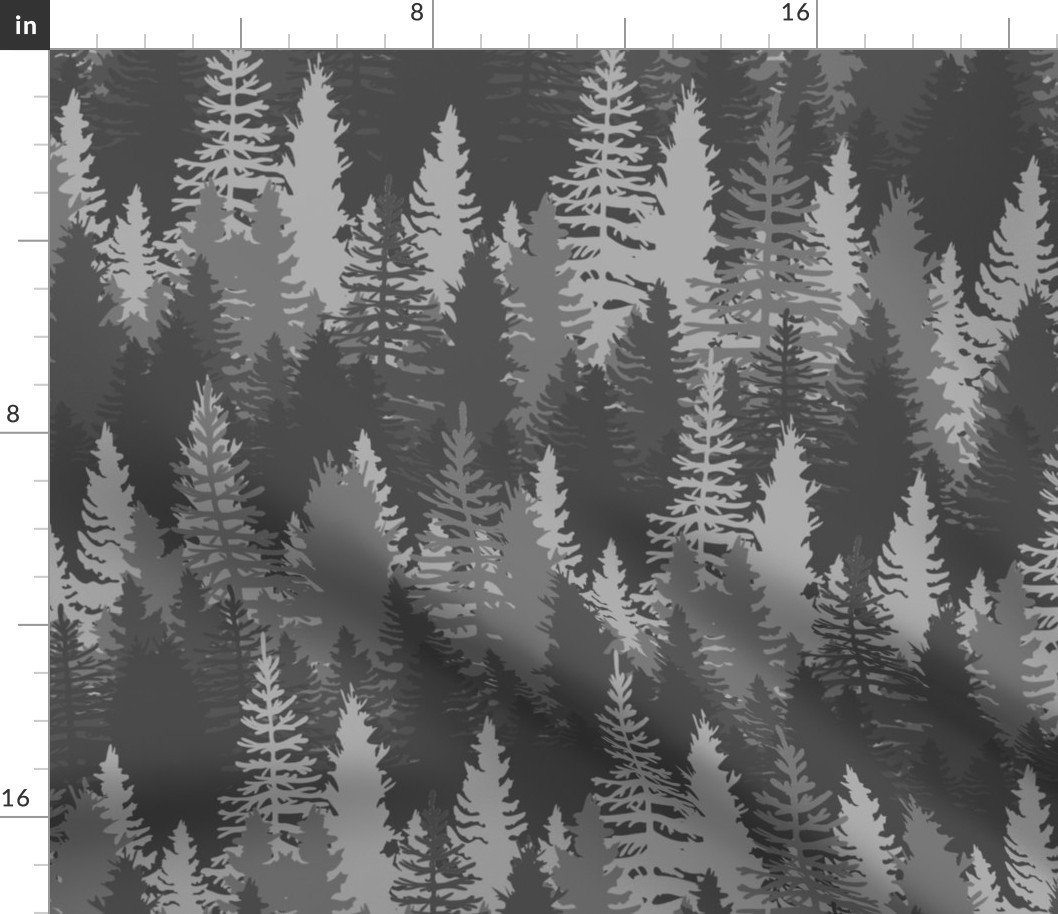 Large Endless Evergreen Forest with Fir Trees in Shades of Orange Fabric
