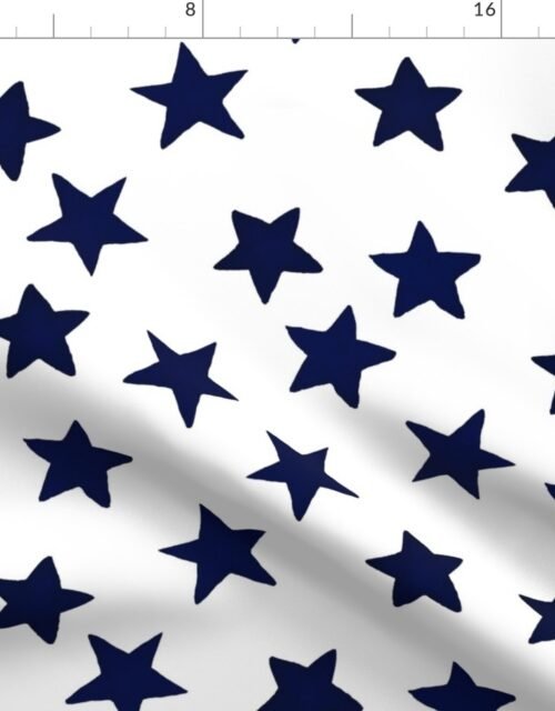 Large Faded Midnight Blue Christmas Stars on White Fabric