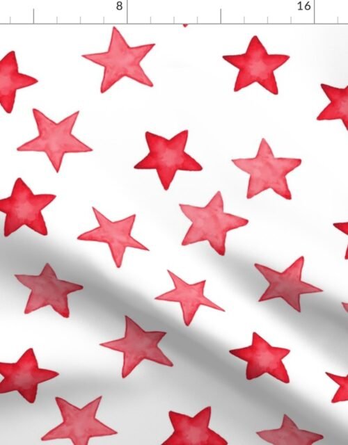 Large Faded Red Christmas Stars on White Fabric