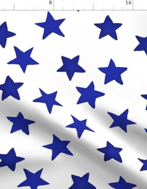 Large Faded Royal Blue Christmas Stars on White Fabric