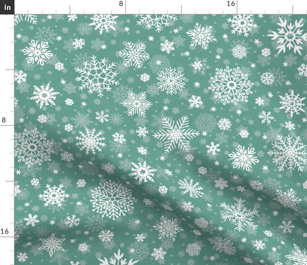 Large Fern Green and White Splattered Snowflakes to Match the Cut and Sew Christmas Dolls and Stockings Fabric