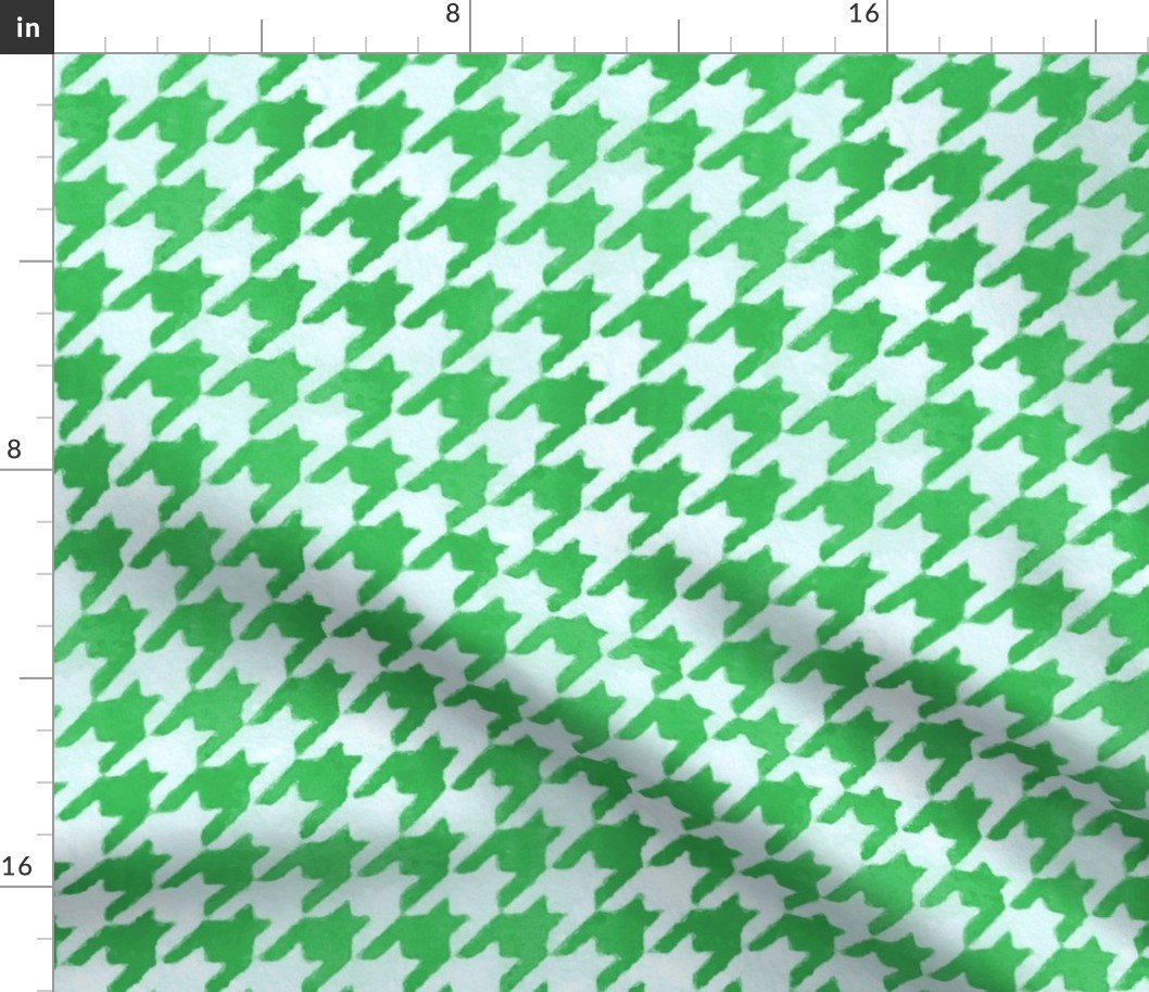 Large Fresh Green and White Handpainted Houndstooth Check Watercolor Pattern Fabric