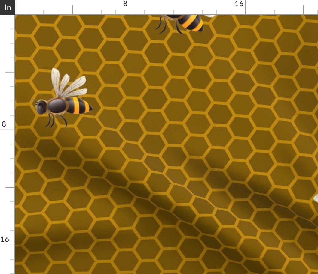 Large Golden Honey Honeycomb Bee Hive Geometric Hexagonal Design with Bees Fabric Large Golden Honey Honeycomb Bee Hive Geometric Hexagonal Design with Bees Fabric