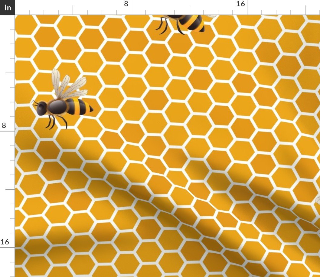 Large Honey Honeycomb Bee Hive Geometric Hexagonal Design with Bees Fabric Large Honey Honeycomb Bee Hive Geometric Hexagonal Design with Bees Fabric