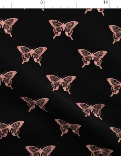 Large Metallic Rose Gold Foil Butterflies on Black Fabric
