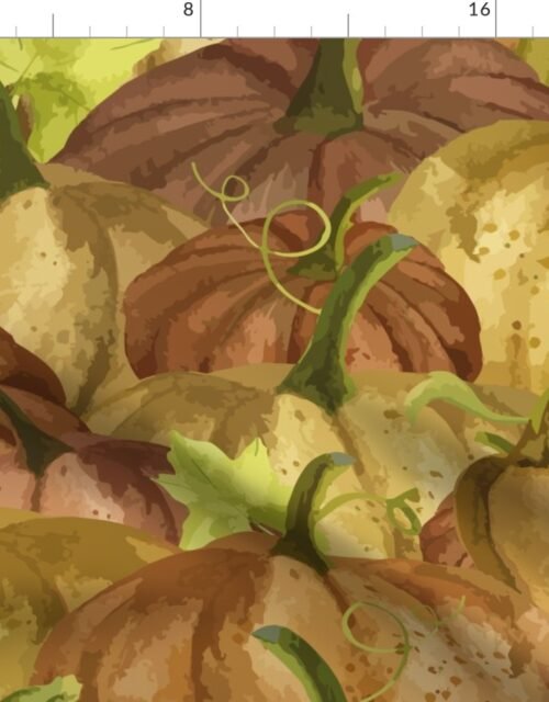 Large Pumpkin Patch Repeat in Autumnal Tones of Gold Fabric