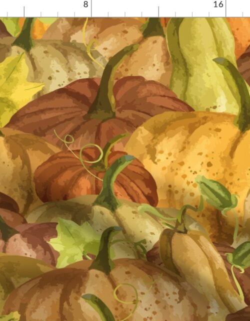Large Pumpkin Patch Repeat in Autumnal Tones of Orange Fabric