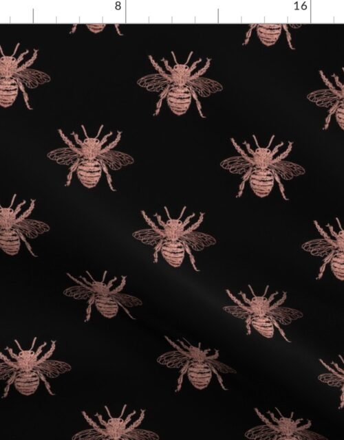 Large Rose Gold Metallic Foil Bees on Black Fabric