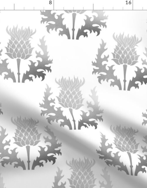 Large Scottish Thistle Flower of Scotland Silver on White Fabric