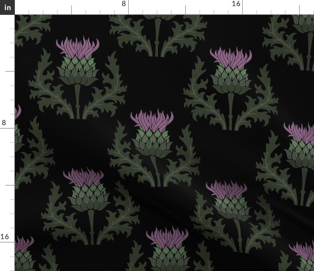 Large Scottish Thistle Flower of Scotland on Black Fabric Large Scottish Thistle Flower of Scotland on Black Fabric