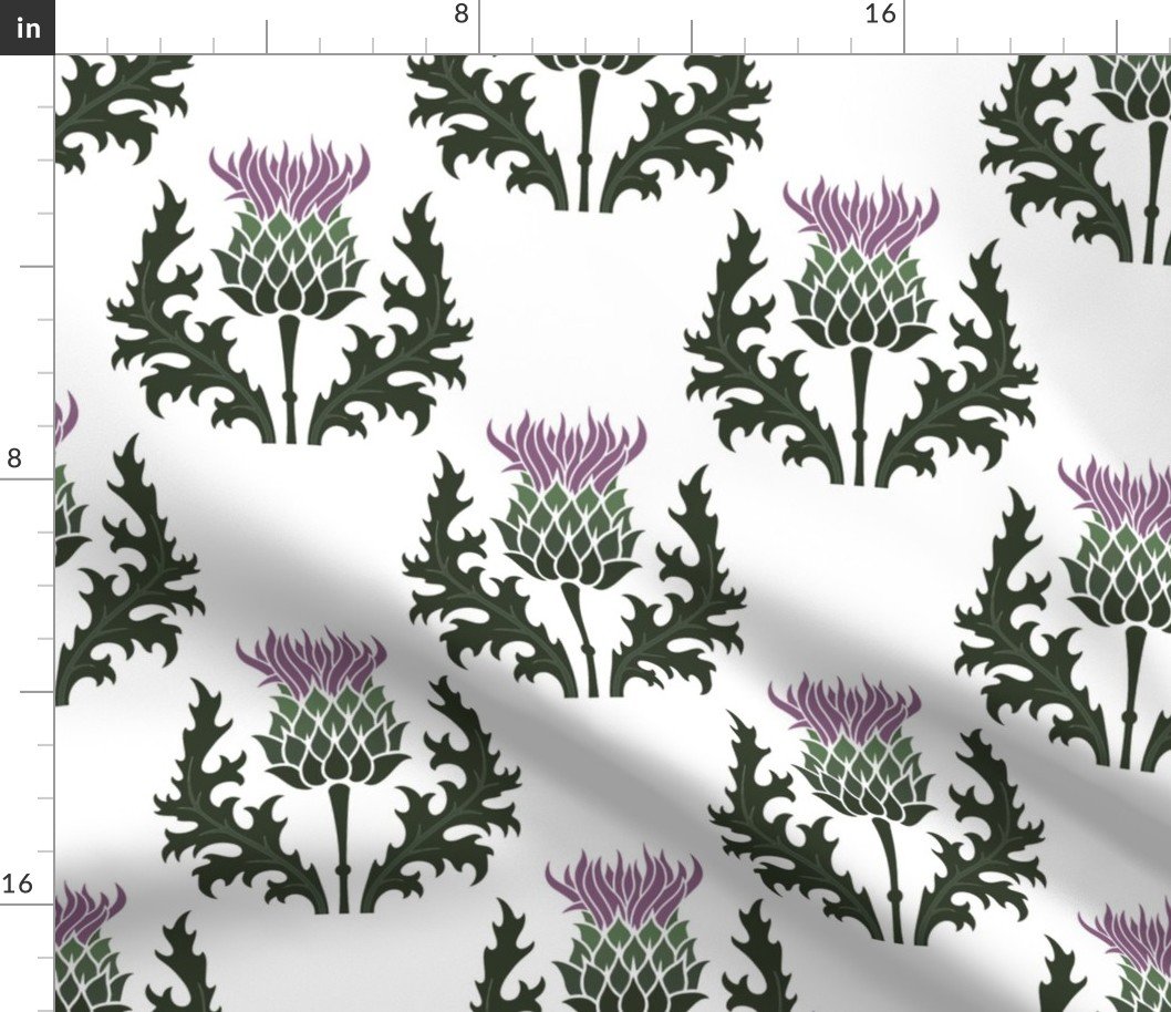 Large Scottish Thistle Flower of Scotland on White Fabric Large Scottish Thistle Flower of Scotland on White Fabric