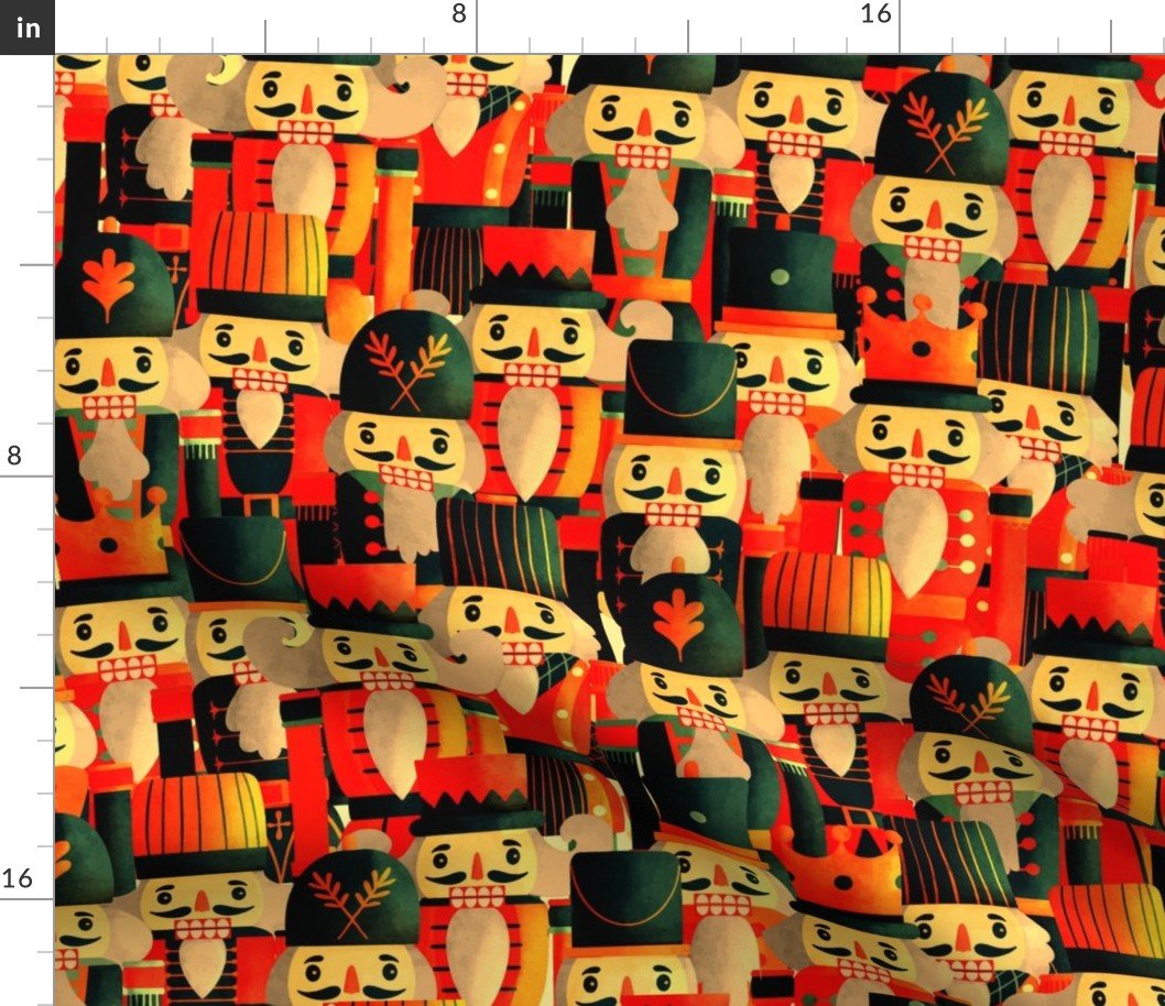 Large Vintage Antique Wooden Painted Christmas Nutcrackers Fabric