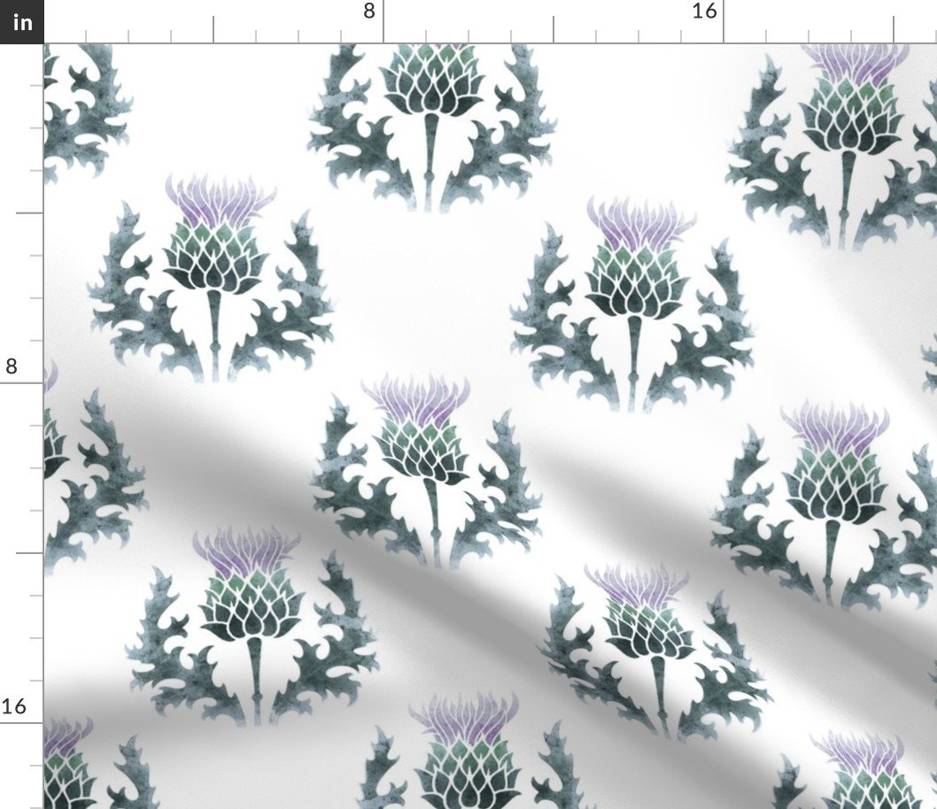 Large Watercolor Scottish Thistle Flower of Scotland Fabric Large Watercolor Scottish Thistle Flower of Scotland Fabric