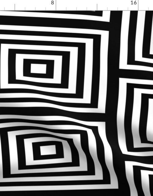Large White on Black Optico Rectangular Lines Fabric