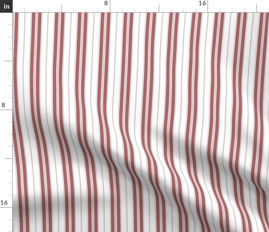 Lava Falls Red and White Micro Vintage English Country Cottage Ticking Stripe Fabric