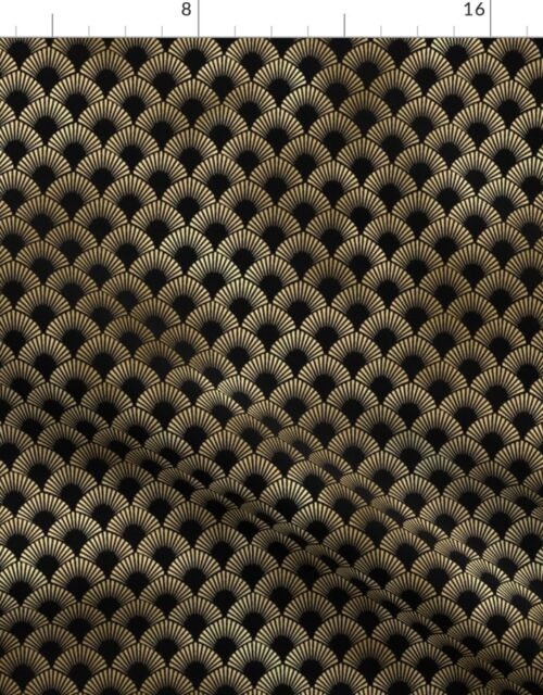 Leafed Palms in Black and Gold Vintage Faux Foil Art Deco Vintage Foil Pattern Fabric