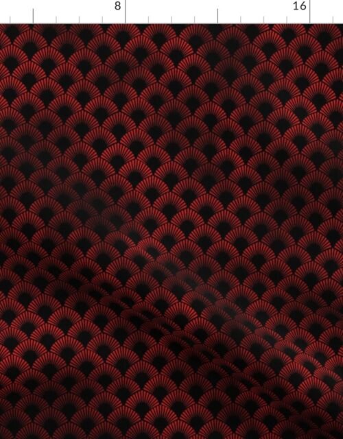 Leafed Palms in Black and Ruby Red Vintage Faux Foil Art Deco Vintage Foil Pattern Fabric